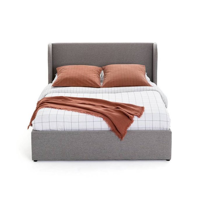 Кровать с ящиком для хранения и подъемным основанием Nasik 140х190 серого цвета - лучшие Кровати для спальни в INMYROOM