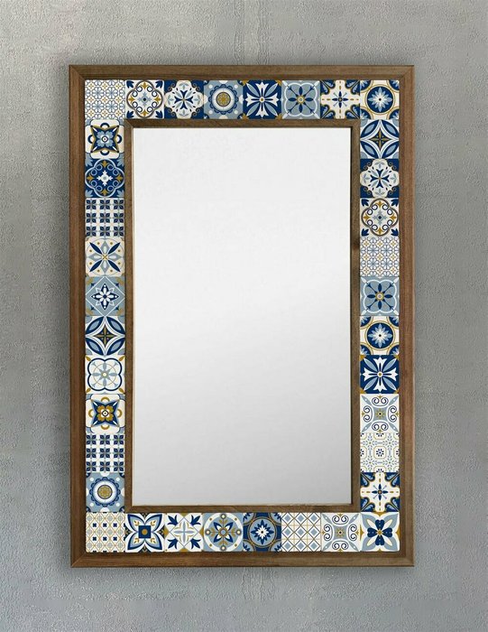 Настенное зеркало 43х63 с каменной мозаикой сине-белого цвета - купить Настенные зеркала по цене 22495.0