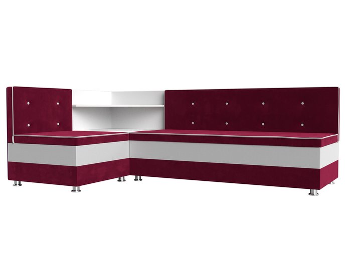 Угловой диван Милан бело-бордового цвета (экокожа/ткань) левый угол