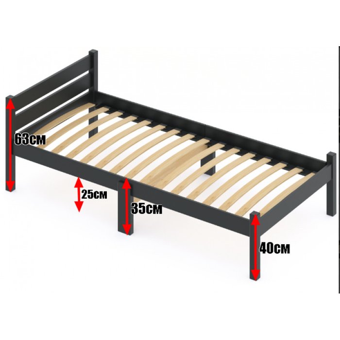 Кровать Компакт сосновая с ортопедическим основанием 90х200 цвета антрацит - купить Кровати для спальни по цене 10300.0