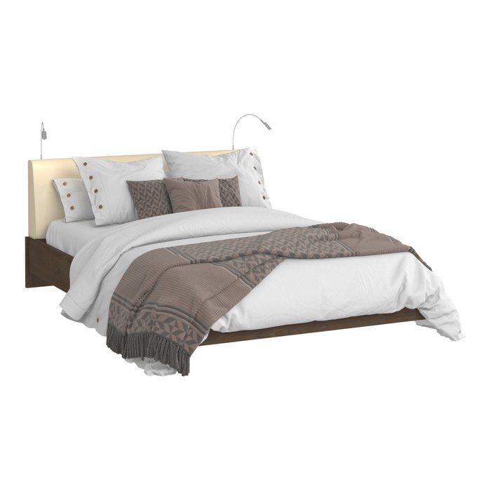 Кровать Сиена 140х200 с бежевым изголовьем и двумя светильниками  - лучшие Кровати для спальни в INMYROOM