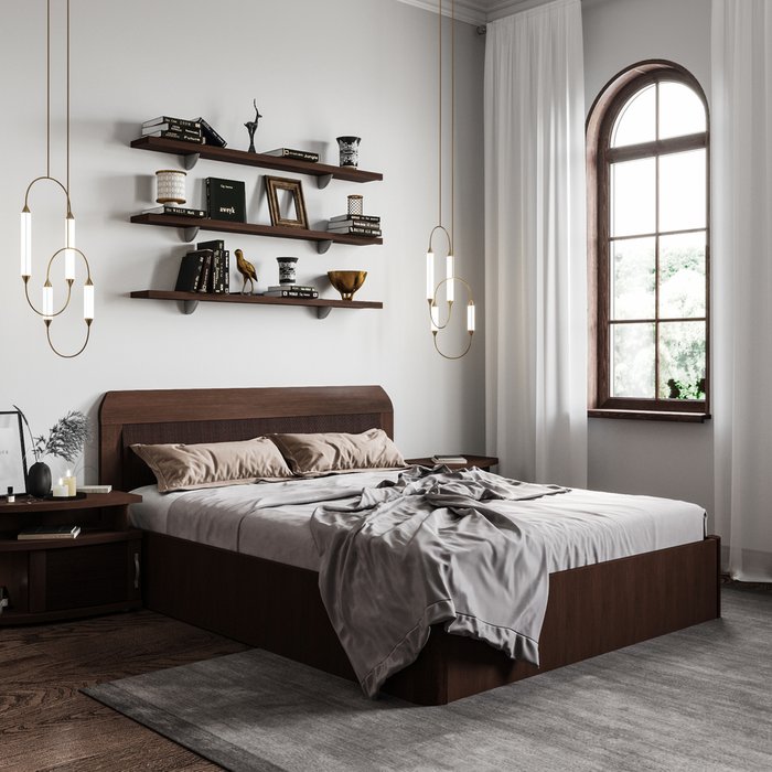 Кровать Магна 140х200 темно-коричневого цвета с подъемным механизмом - купить Кровати для спальни по цене 49759.0