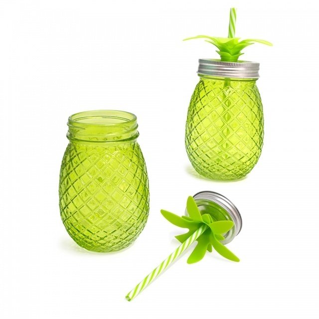Набор стаканов с крышкой и трубочкой Tropico зеленого цвета