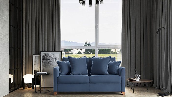 Диван-кровать Лион 177 синего цвета - купить Прямые диваны по цене 64600.0