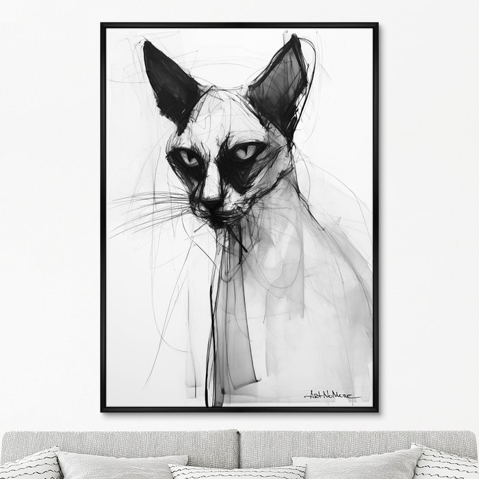 Репродукция картины Siamese cat in black and white, 2024г. - купить Картины по цене 24999.0