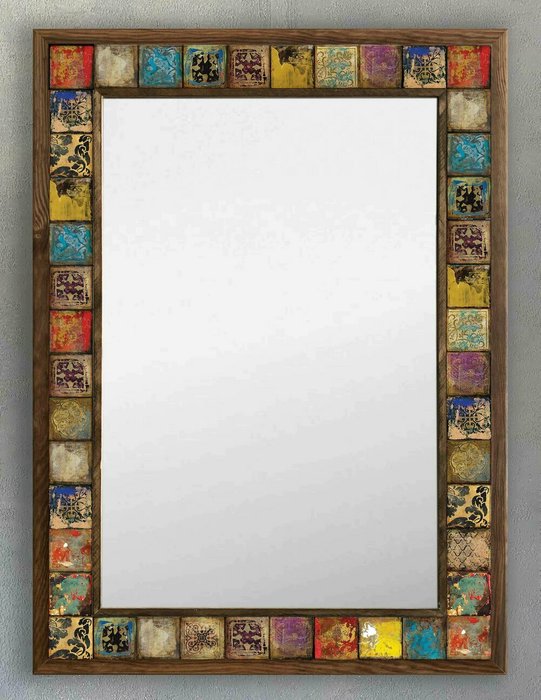 Настенное зеркало с каменной мозаикой 53x73 коричнево-бежевого цвета - купить Настенные зеркала по цене 27866.0