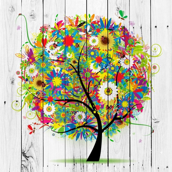 Картина на дереве Дерево с цветами 60х60