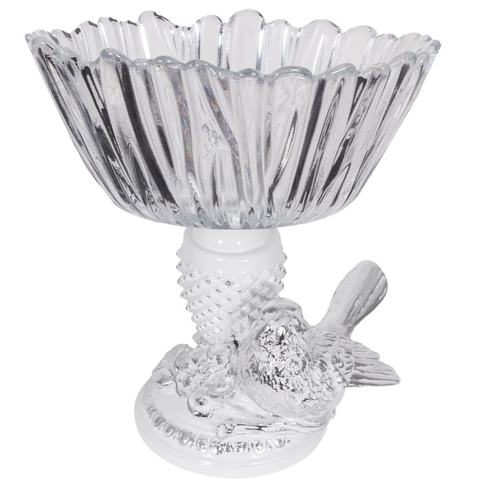 Фруктовница Терра Сонг бело-серебряного цвета с чашей из стекла