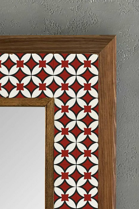 Настенное зеркало 33x33 с каменной мозаикой бело-красного цвета - лучшие Настенные зеркала в INMYROOM