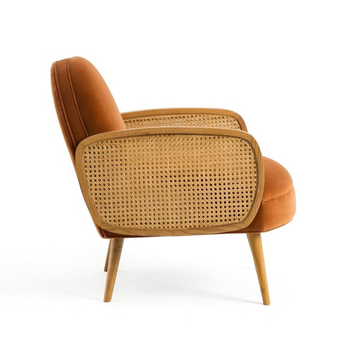 Кресло из велюра и плетеной отделкой Buisseau коричневого цвета - лучшие Интерьерные кресла в INMYROOM