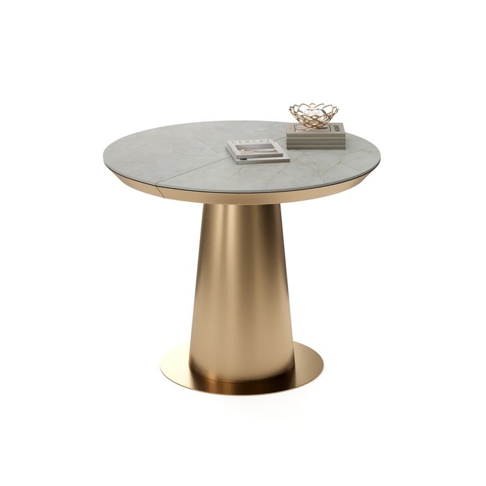 Раздвижной обеденный стол Зир серо-золотого цвета - лучшие Обеденные столы в INMYROOM