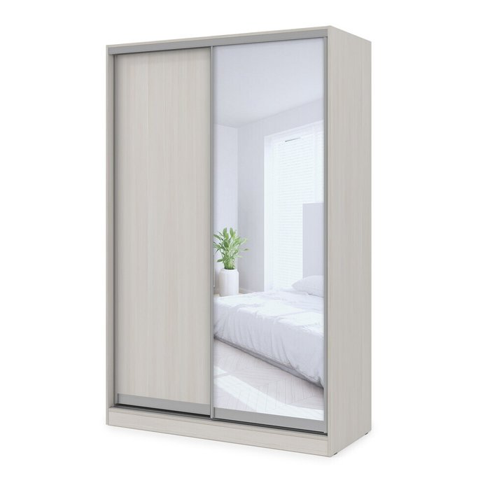 Comfort 2-дверный шкаф-купе с зеркалом, ЛДСП, матовые фасады, ivory, 140×60×220 см