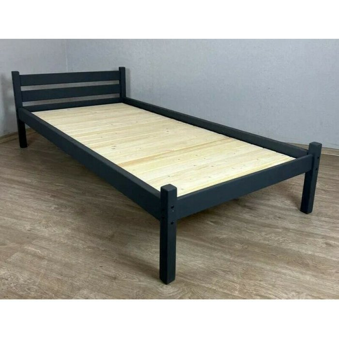 Кровать односпальная Классика сосновая сплошное основание 90х190 цвета антрацит - купить Кровати для спальни по цене 10486.0