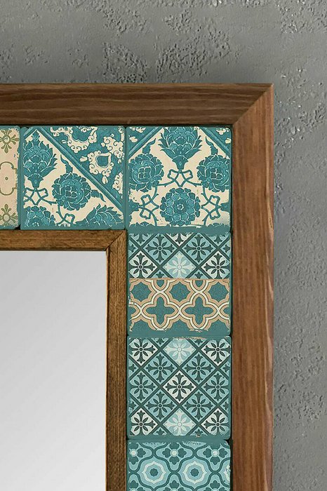 Настенное зеркало 33х33 с каменной мозаикой бирюзово-бежевого цвета - лучшие Настенные зеркала в INMYROOM