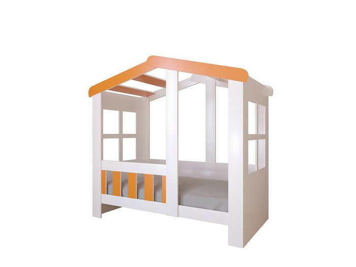 Кроватка Астра Домик 80х160 бело-оранжевого цвета 
