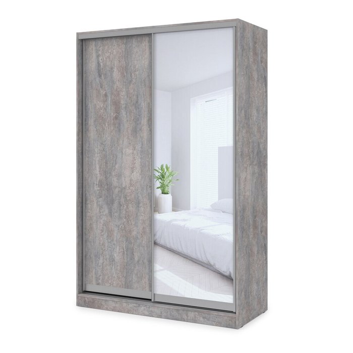 Comfort Прямой 2-дверный шкаф-купе с зеркалом, комбинированное наполнение, ЛДСП, basalt, 140×60×220 см