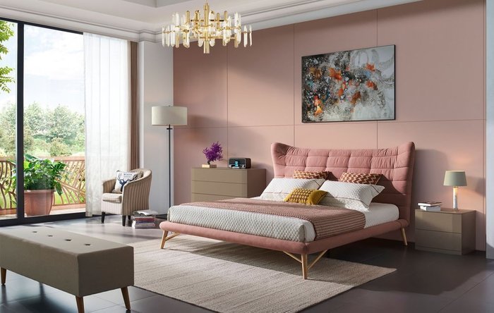 Кровать Venezia 200x200 кораллового цвета - купить Кровати для спальни по цене 34256.0