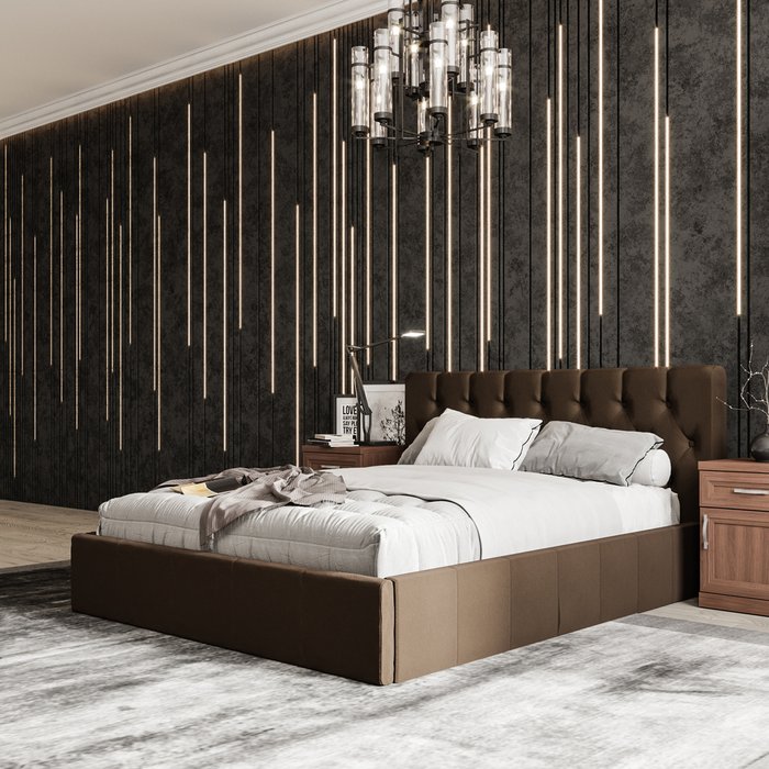Кровать Инуа 160х200 темно-коричневого цвета с подъемным механизмом  - лучшие Кровати для спальни в INMYROOM