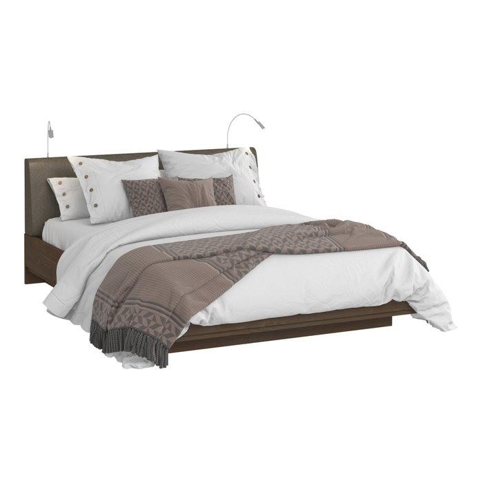 Кровать Сиена 180х200 с серым изголовьем и двумя светильниками  - лучшие Кровати для спальни в INMYROOM