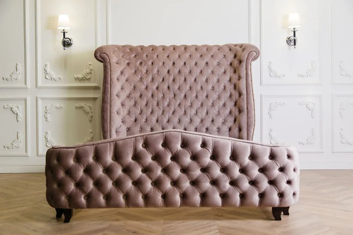 Кровать Berlinda 180х200 с велюровой обивкой розового цвета - купить Кровати для спальни по цене 158000.0