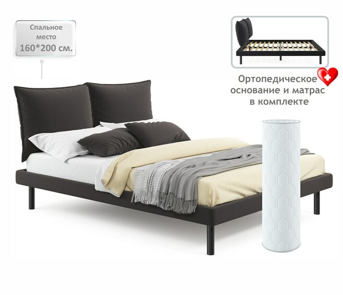 Кровать Fly 160х200 темно-коричневого цвета с ортопедическим основанием и матрасом Basic soft grey - купить Кровати для спальни по цене 33390.0