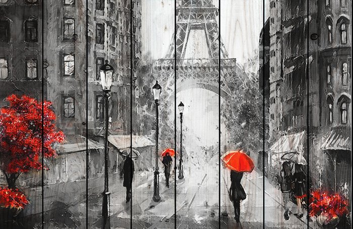 Картина на дереве Парижские зонтики 150х100 - купить Картины по цене 13490.0