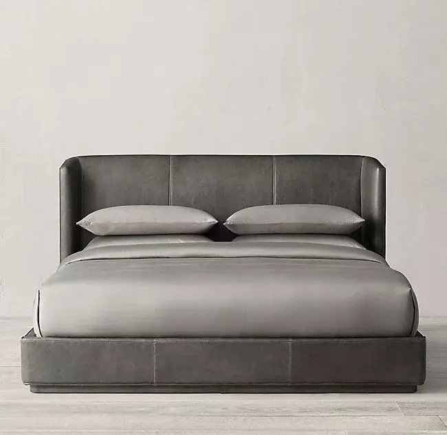Кровать Alessia Leather 200x200 серого цвета - купить Кровати для спальни по цене 139500.0