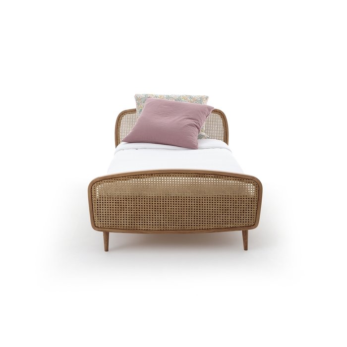 Кровать детская из дуба и плетеного ротанга с основанием Buisseau 90x190 бежевого цвета - купить Одноярусные кроватки по цене 57271.0