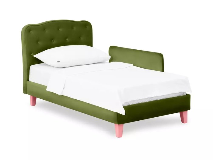 Кровать Candy 80х160 зеленого цвета с розовыми ножками - купить Одноярусные кроватки по цене 37000.0