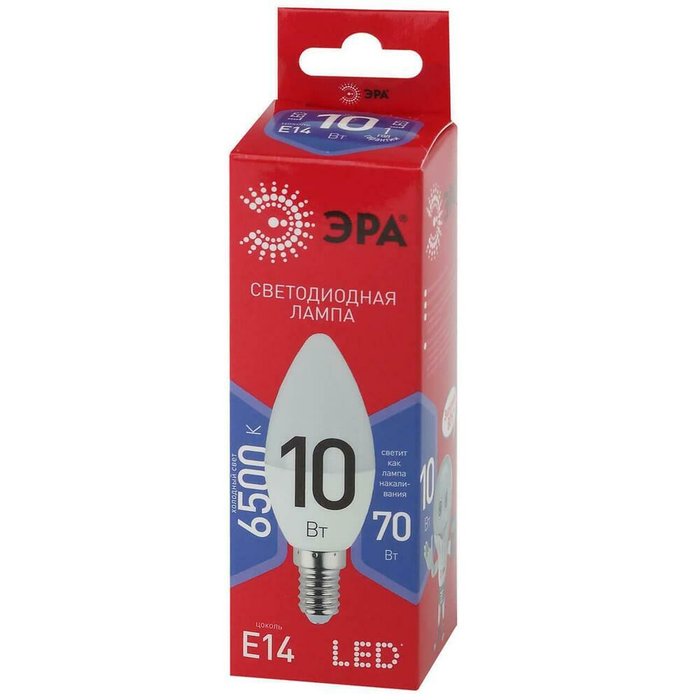 Лампа светодиодная ЭРА E14 10W 6500K матовая B35-10W-865-E14 R - купить Лампочки по цене 60.0