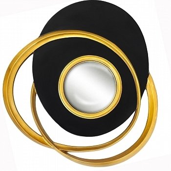 Декоративное настенное зеркало Пеллегрино / Ночь (fish-eye) в черно-золотистой раме