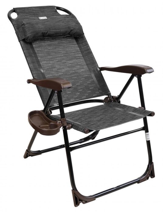 Кресло -шезлонг с полкой черно-серого цвета