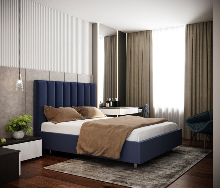 Кровать Параллель 140х200 тёмно-синего цвета - купить Кровати для спальни по цене 38560.0