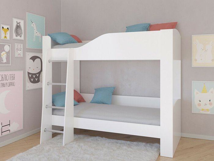 Двухъярусная кровать Астра 2 80х190 белого цвета  - купить Двухъярусные кроватки по цене 16900.0