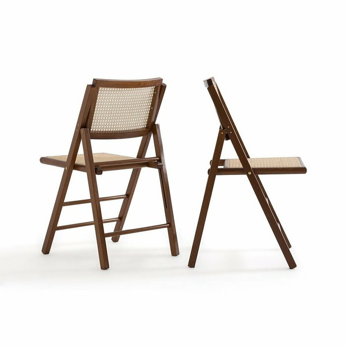 Комплект из двух складных стульев из бука и плетения Rivia коричневого цвета - купить Обеденные стулья по цене 37352.0