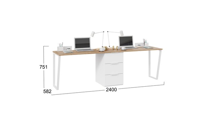Комплект письменных столов с одной тумбой Порто бело-бежевого цвета - купить Письменные столы по цене 24599.0