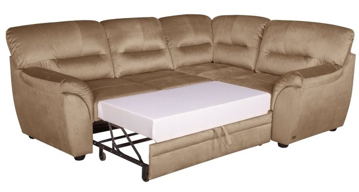 Угловой диван-кровать Атлантик с тумбой Tudor Nougat коричневого цвета - лучшие Угловые диваны в INMYROOM