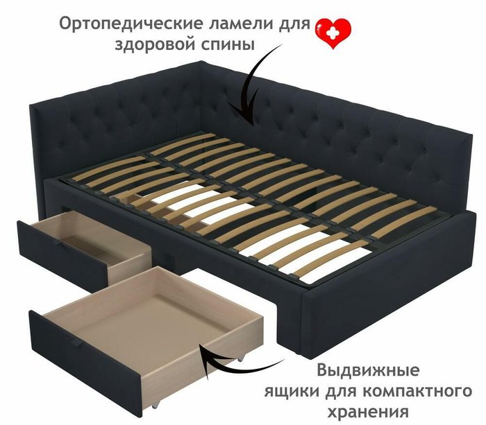 Кровать-тахта Afelia 120х200 черного цвета без подъемного механизма - лучшие Кровати для спальни в INMYROOM