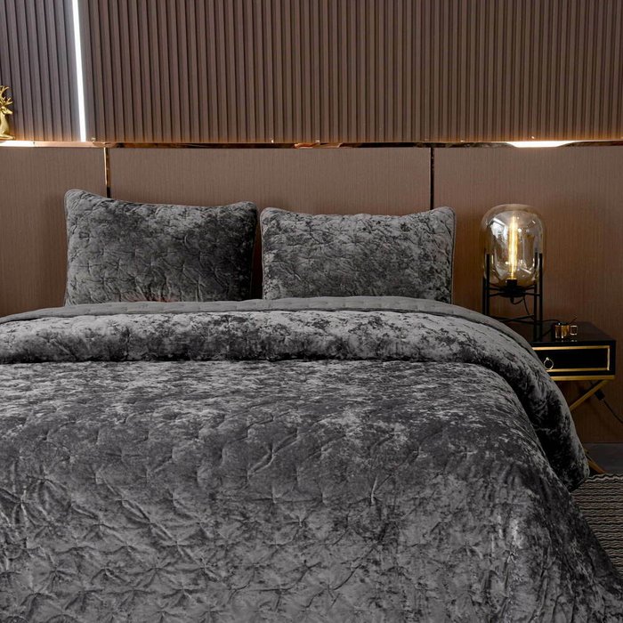 Покрывало с двумя наволочками Алира 240x260 темно-серого цвета - купить Покрывала по цене 13328.0
