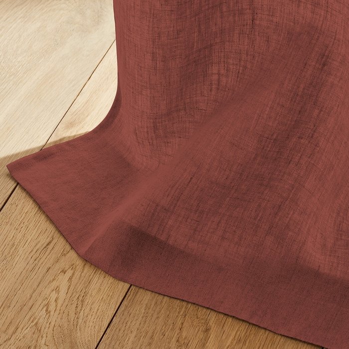 Занавеска из осветленного льна с кожаными шлевками Private 140x180 коричневого цвета - лучшие Шторы в INMYROOM