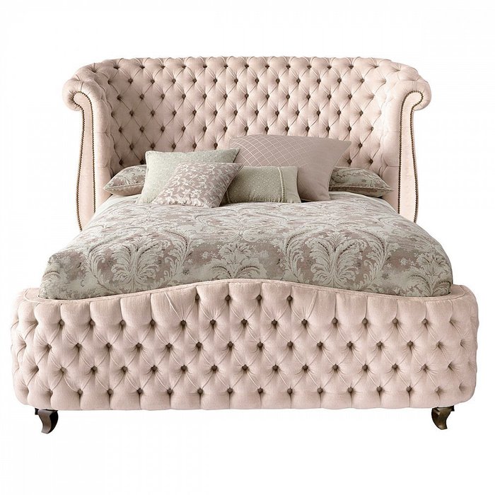 Кровать Berlinda 180х200 с велюровой обивкой розового цвета