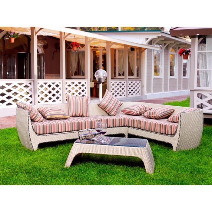 Трехместный диван Орхидея с полосатыми подушками - лучшие Садовые диваны в INMYROOM