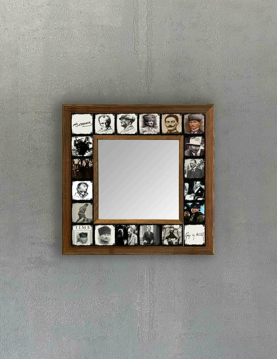 Настенное зеркало 33x33 с каменной мозаикой черно-белого цвета - купить Настенные зеркала по цене 9840.0