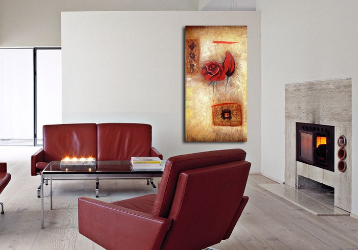 Дизайнерская картина на холсте: Бутон и роза - купить Картины по цене 2590.0