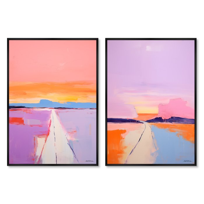 Набор из двух репродукций картин Landscape collection, Purple and pink, 2024г.