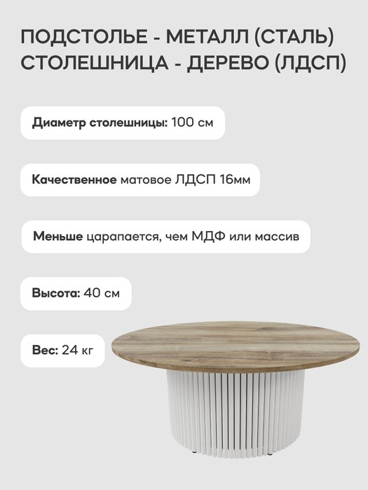 Журнальный столик Trubis Wood M 100 с металлическим белым подстольем и столешницей орех - лучшие Журнальные столики в INMYROOM