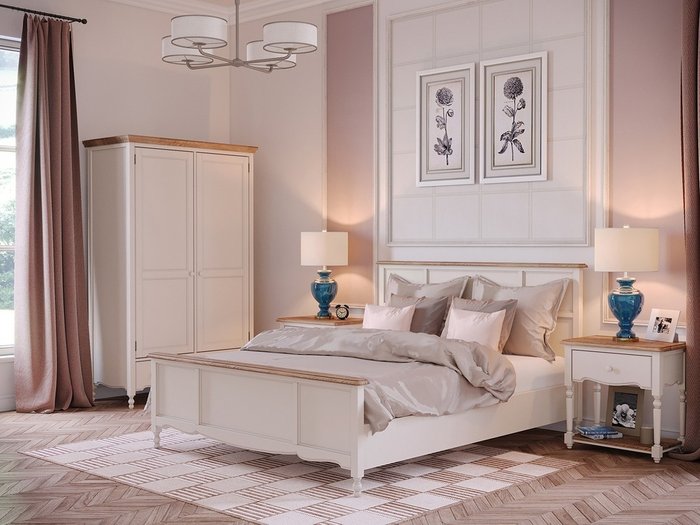Кровать двуспальная Leblanc 160х200 c изножьем бежевого цвета - лучшие Кровати для спальни в INMYROOM