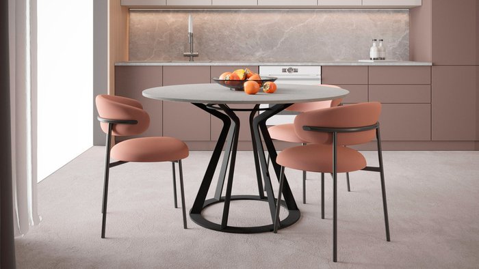 Обеденный стол Mercury цвета светлый бетон на черной опоре - лучшие Обеденные столы в INMYROOM