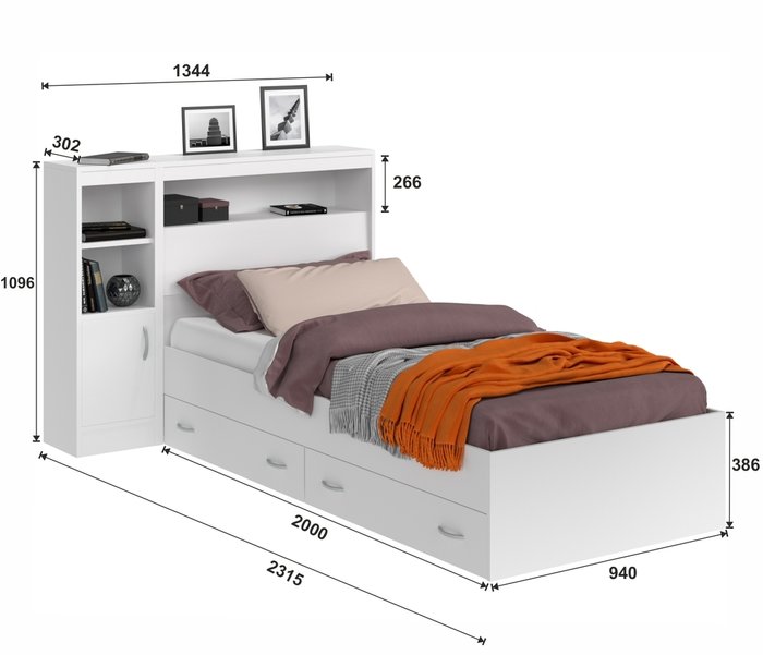 Кровать виктория с ящиками и прикроватным блоком