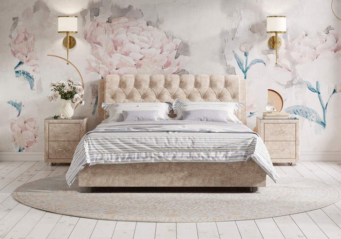Кровать Olivia 160х200 бежево-коричневого цвета без основания и подъемного механизма - купить Кровати для спальни по цене 27000.0